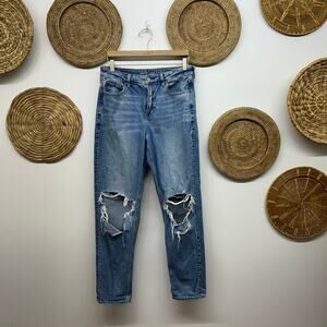 AE American Eagle Distressed Mom Jean 10L LONG Denim Jeans High Rise